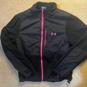 Under Armour Women Large Black‎ Pink Trim Zip Up Fleece Lining Pocket Jacket